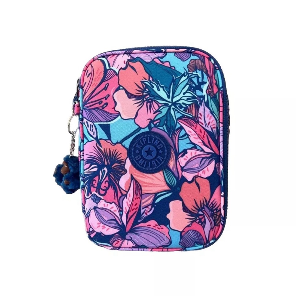 Kipling Large Pens Pencils Case - 100PENS CASE Tropics Flower Printed NEW